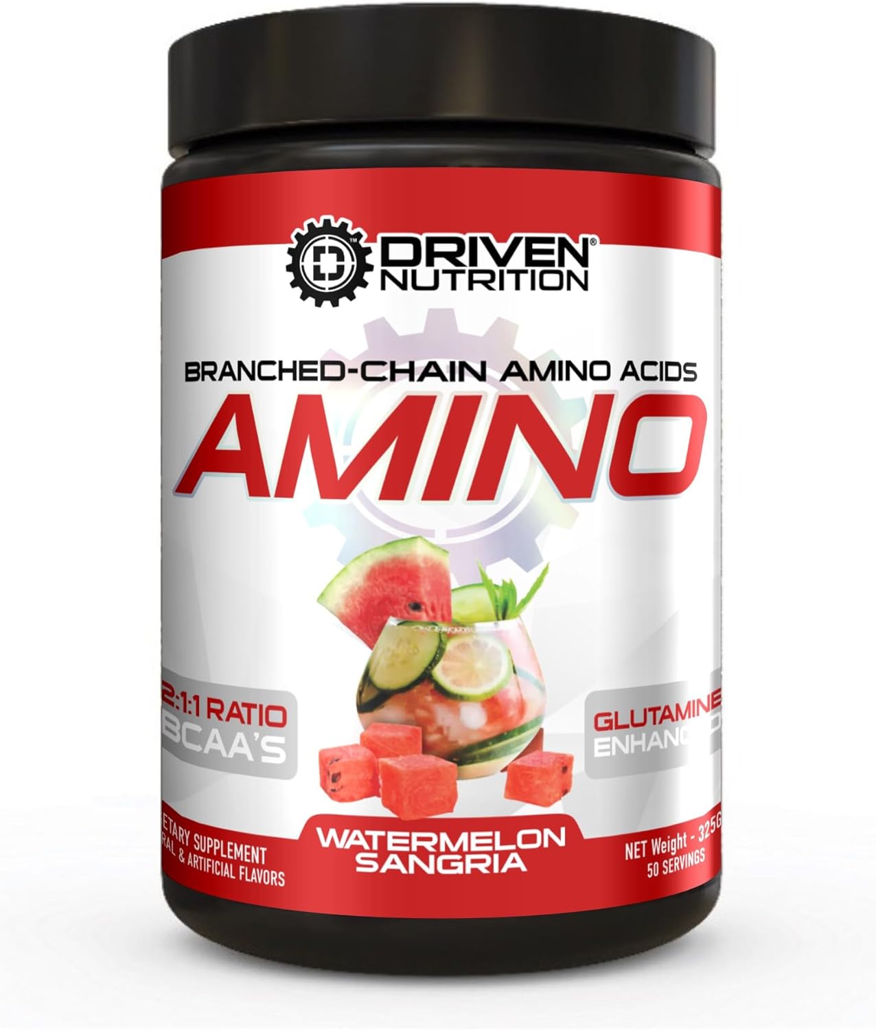 Driven Nutrition Amino BCAA with Glutamine - 2:1:1 Ratio, 4g Leucine - Boost Performance, Build Muscle, Vegan - Watermelon