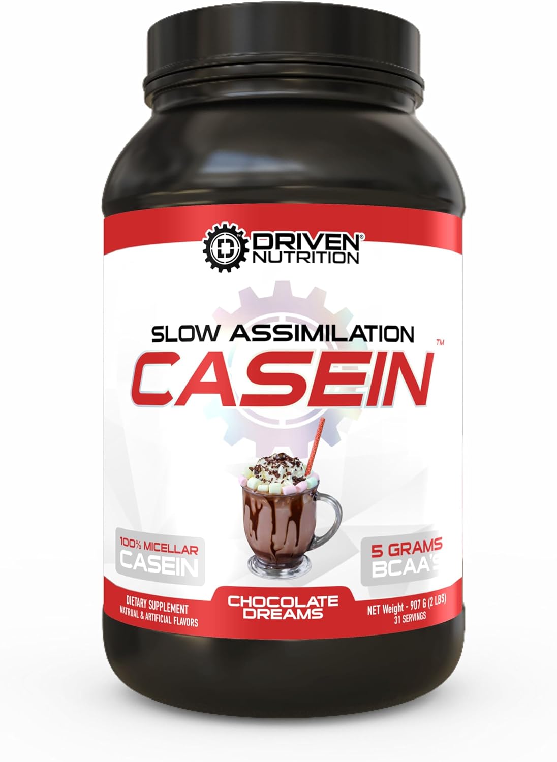 Driven Nutrition Driven Casein: Chocolate Dreams - 100% Micellar Protein Powder with BCAA and Digestive Enzymes for Nighttime Muscle Recovery
