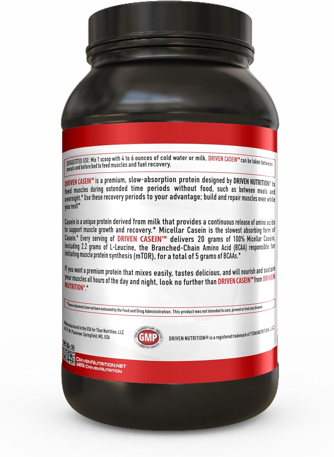 Driven Nutrition Driven Casein: Chocolate Dreams - 100% Micellar Protein Powder with BCAA and Digestive Enzymes for Nighttime Muscle Recovery