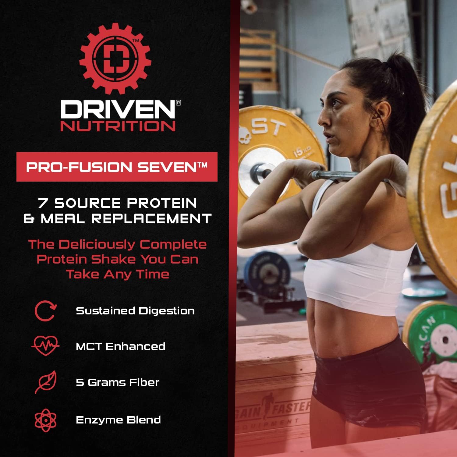 Driven Nutrition Driven Pro Fusion 7 Meal Replacement Powder - Chocolate Milkshake Flavor - 3 lbs - 24g Protein - Digestive Enzymes & MCT Oil - Gluten-Free - On-The-Go Energy & Muscle Support