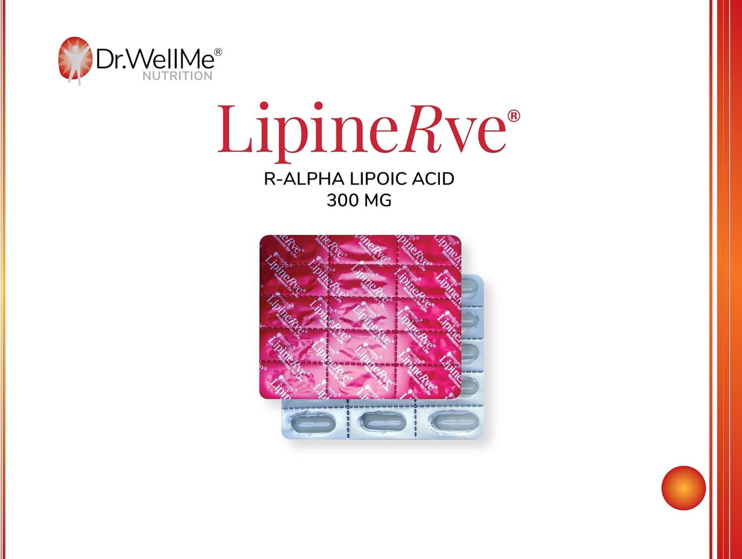 Dr.WellMe Lipinerve R Alpha Lipoic Acid 300mg Capsules - Antioxidant Supplement, Kosher/Halal, 30 Count USA Made