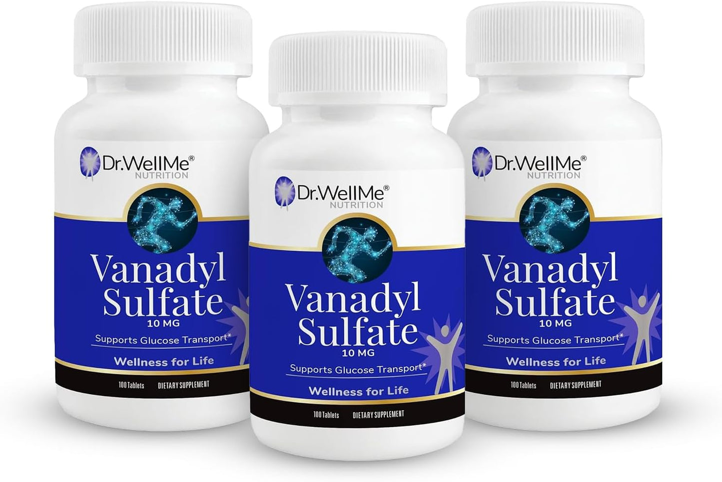 Dr.WellMe Nutrition Vanadyl Sulfate Supplement 10 mg - Supports Healthy Blood Sugar - 100 Tablets (Pack of 3)