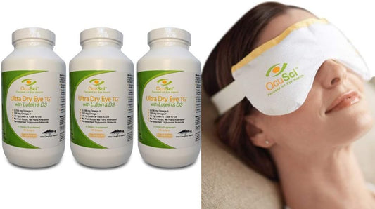 Dry Eye Relief Supplement with Triglyceride Omega-3, Omega-7, Lutein, D3, and Eye Compress