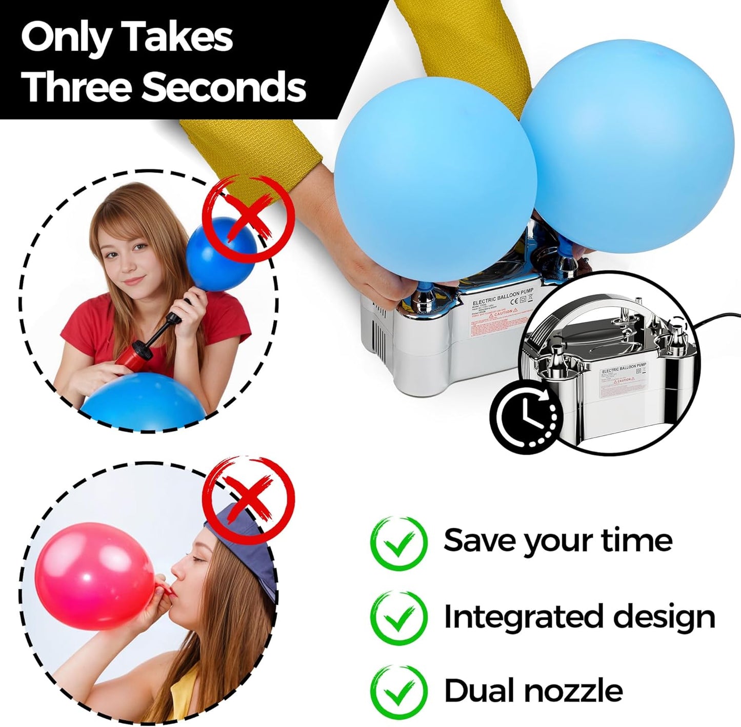 Dual Nozzle Electric Balloon Pump - Portable Inflator for Parties and Decorations - Saves Time and Effort - 110V-120V, 600W