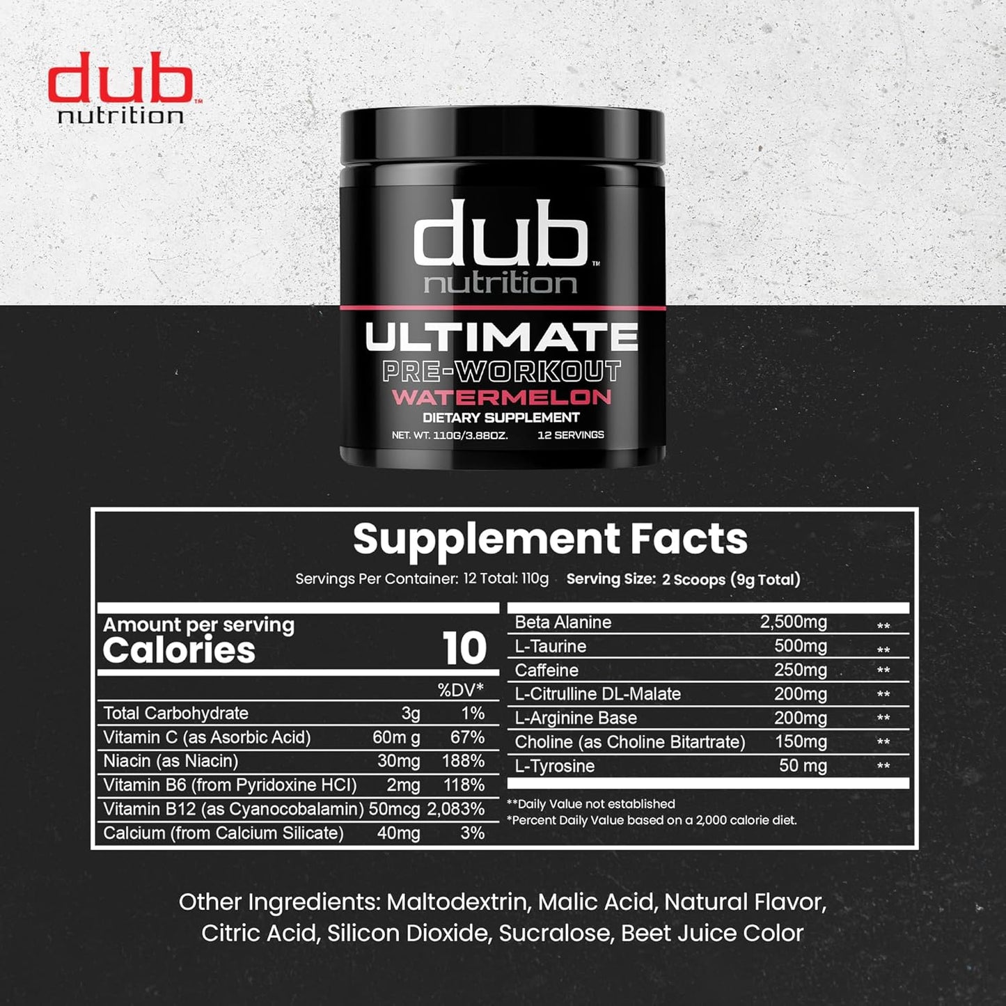 Dub Nutrition Watermelon Pre-Workout - Powerful Pump and Extended Energy Formula for Enhanced Performance - 3.88 Oz