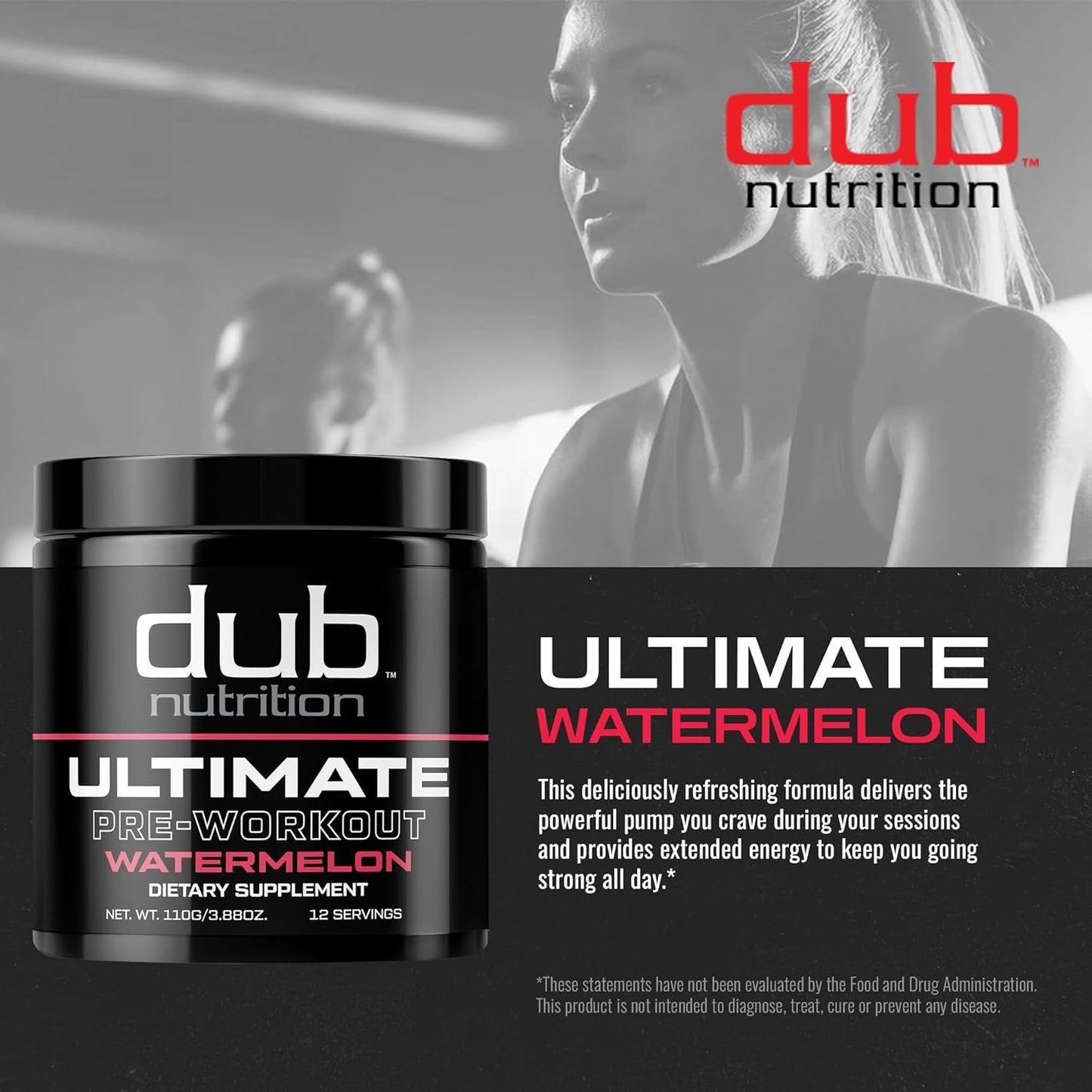 Dub Nutrition Watermelon Pre-Workout - Powerful Pump and Extended Energy Formula for Enhanced Performance - 3.88 Oz