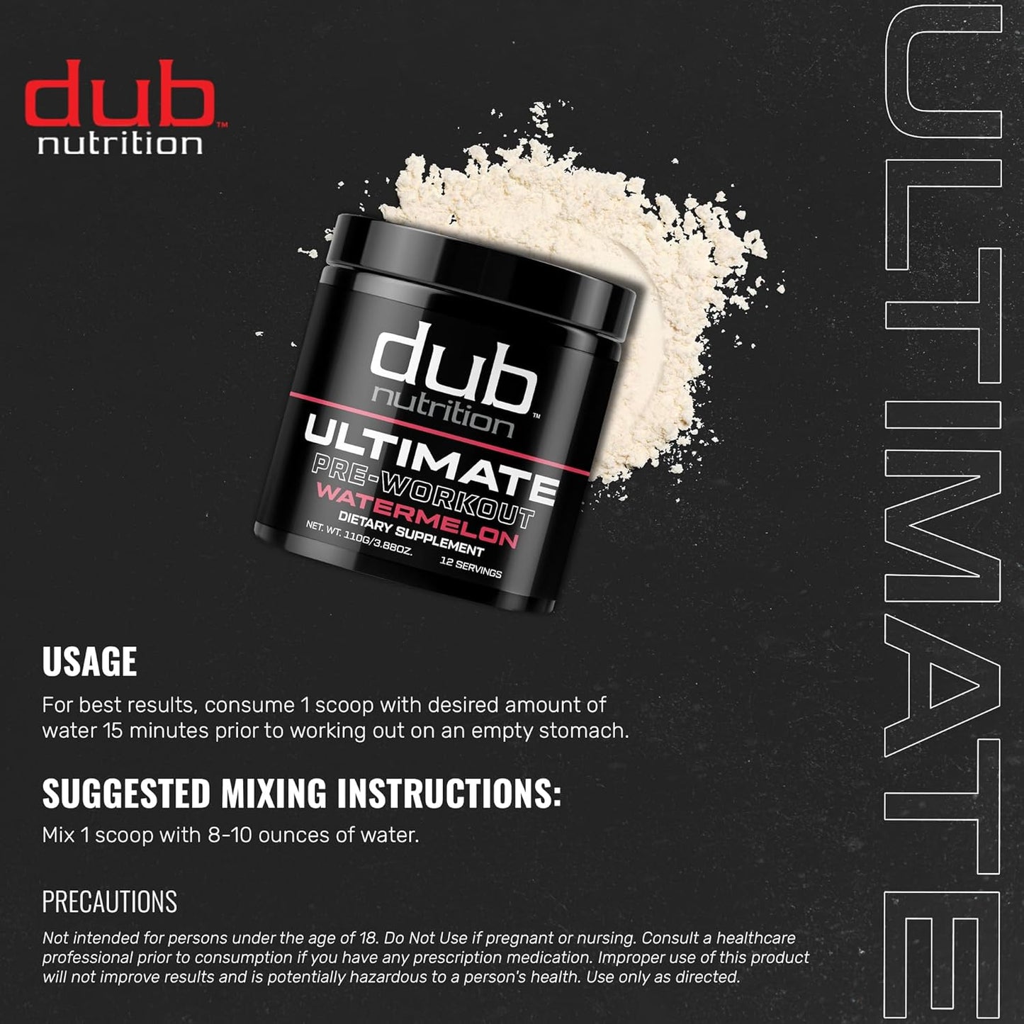 Dub Nutrition Watermelon Pre-Workout - Powerful Pump and Extended Energy Formula for Enhanced Performance - 3.88 Oz