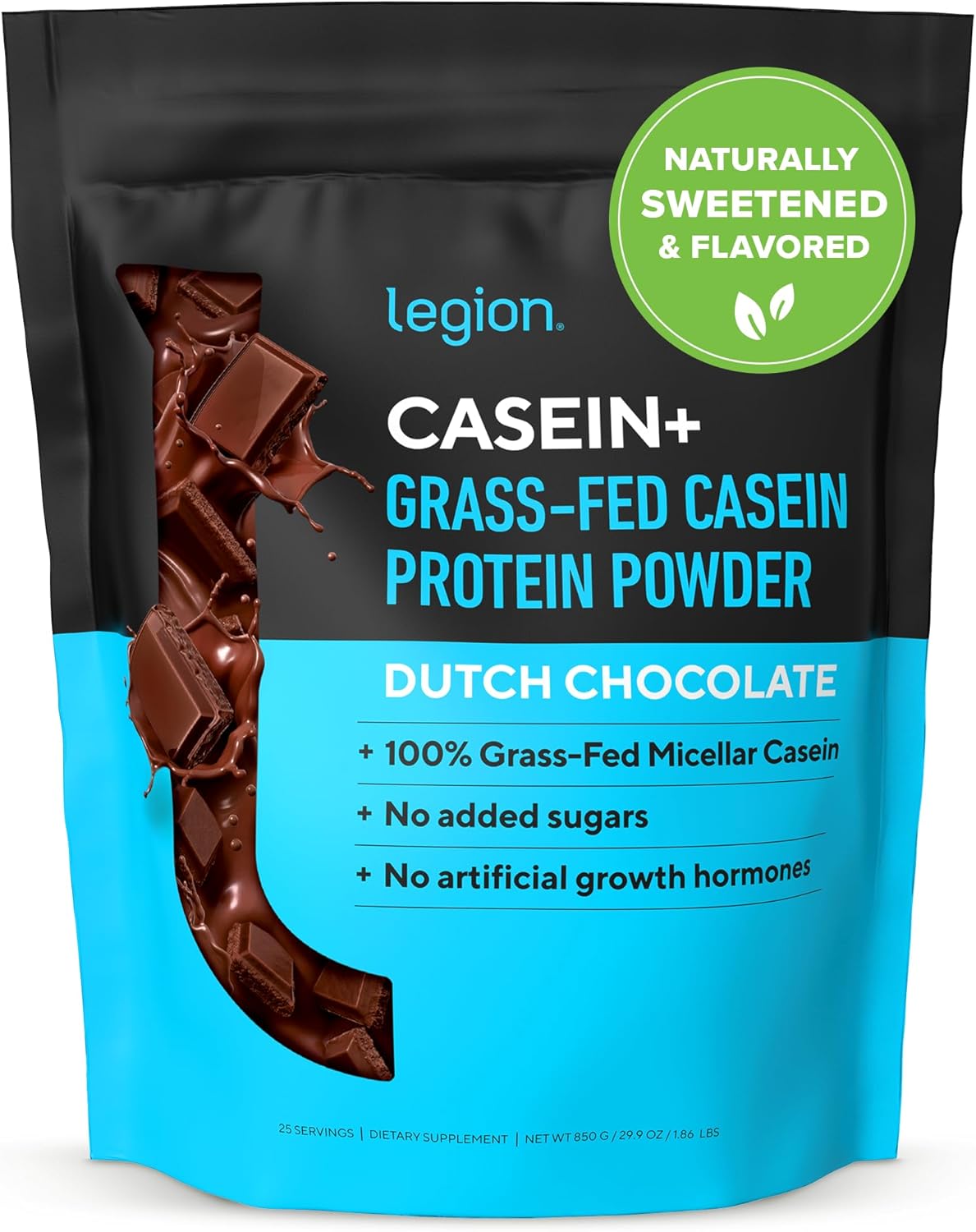 Dutch Chocolate LEGION Casein Protein Powder - Slow-Release Micellar Casein from Grass-Fed Cows - Non-GMO & Gluten-Free - 30 Servings