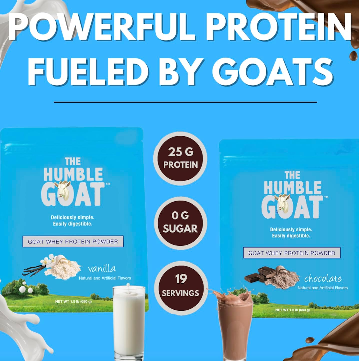 Duuous The Humble Goat Chocolate Goat Whey Protein Powder, 1.5lb Container, 25g Protein, 19 Servings, Digestible Formula