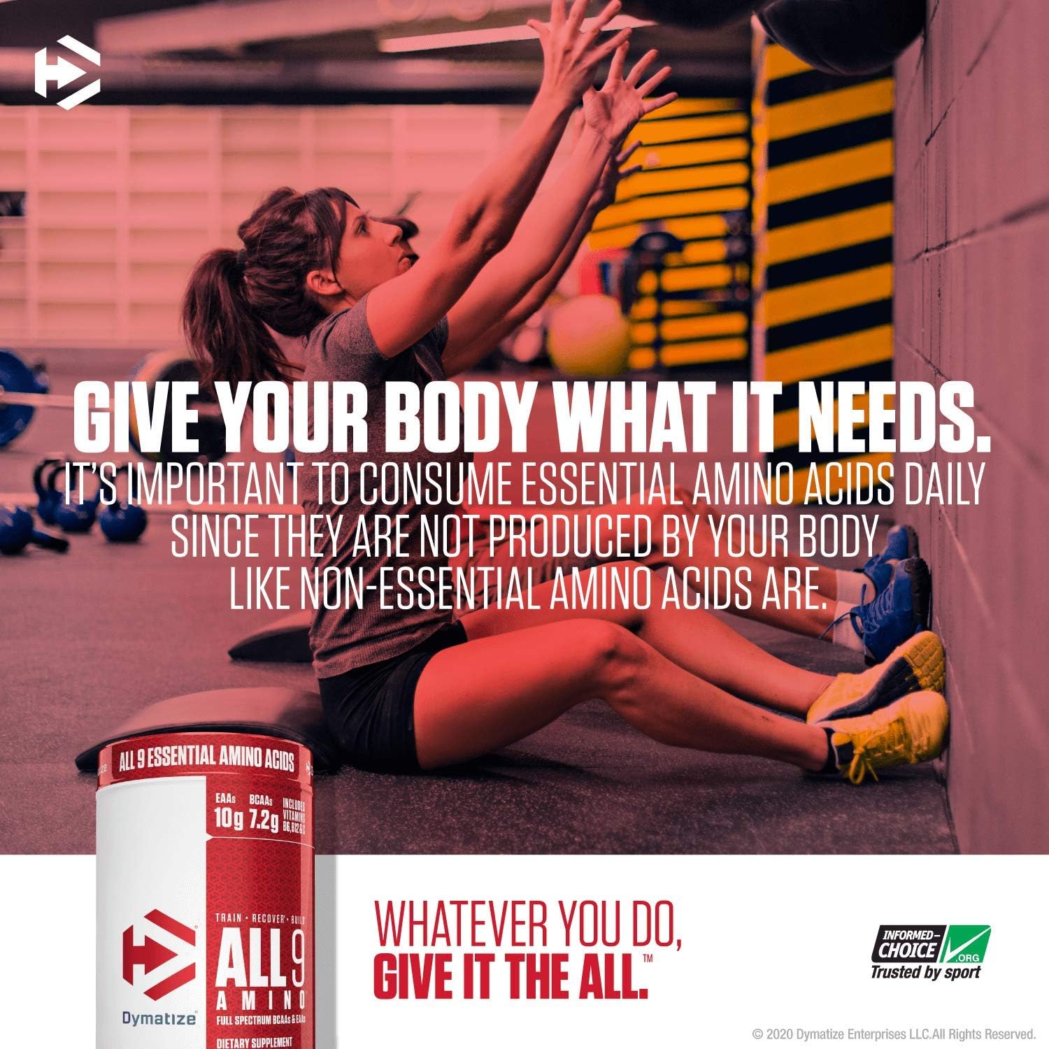 Dymatize All9 Amino Watermelon Flavor: 7.2g BCAAs, 10g Essential Amino Acids, 30 Servings, 15.87 oz for Recovery & Muscle Protein Synthesis