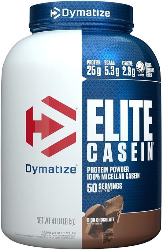 Dymatize Elite Casein Protein Powder, Rich Chocolate Flavor, 4lb - Slow Absorbing 25g Protein with BCAAs for Muscle Building & Recovery