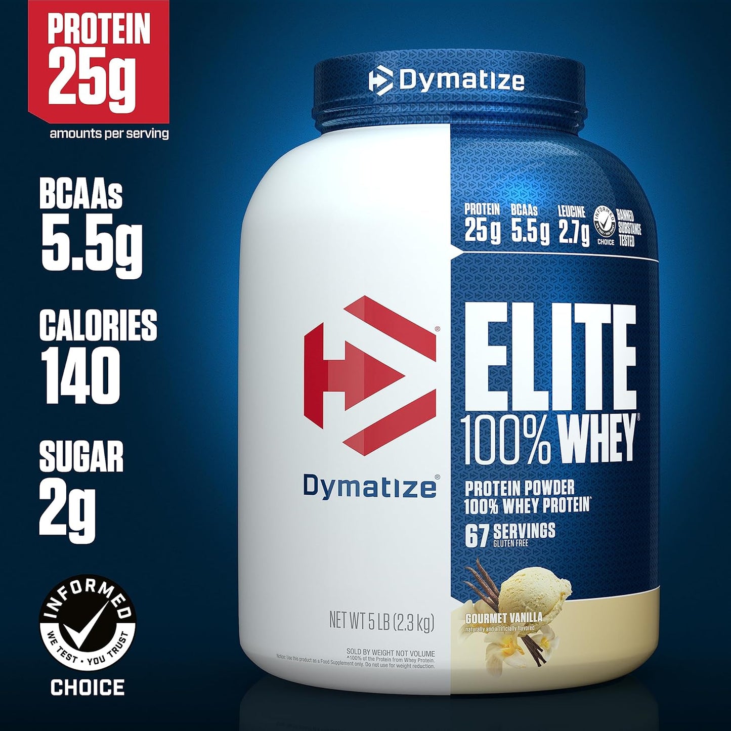 Dymatize Elite Gourmet Vanilla Whey Protein Powder - 5lb, 67 Servings, 25g Protein, 5.5g BCAAs, 2.7g L-Leucine - Fast Absorbing formula for Muscle Recovery - BoostGo Australia
