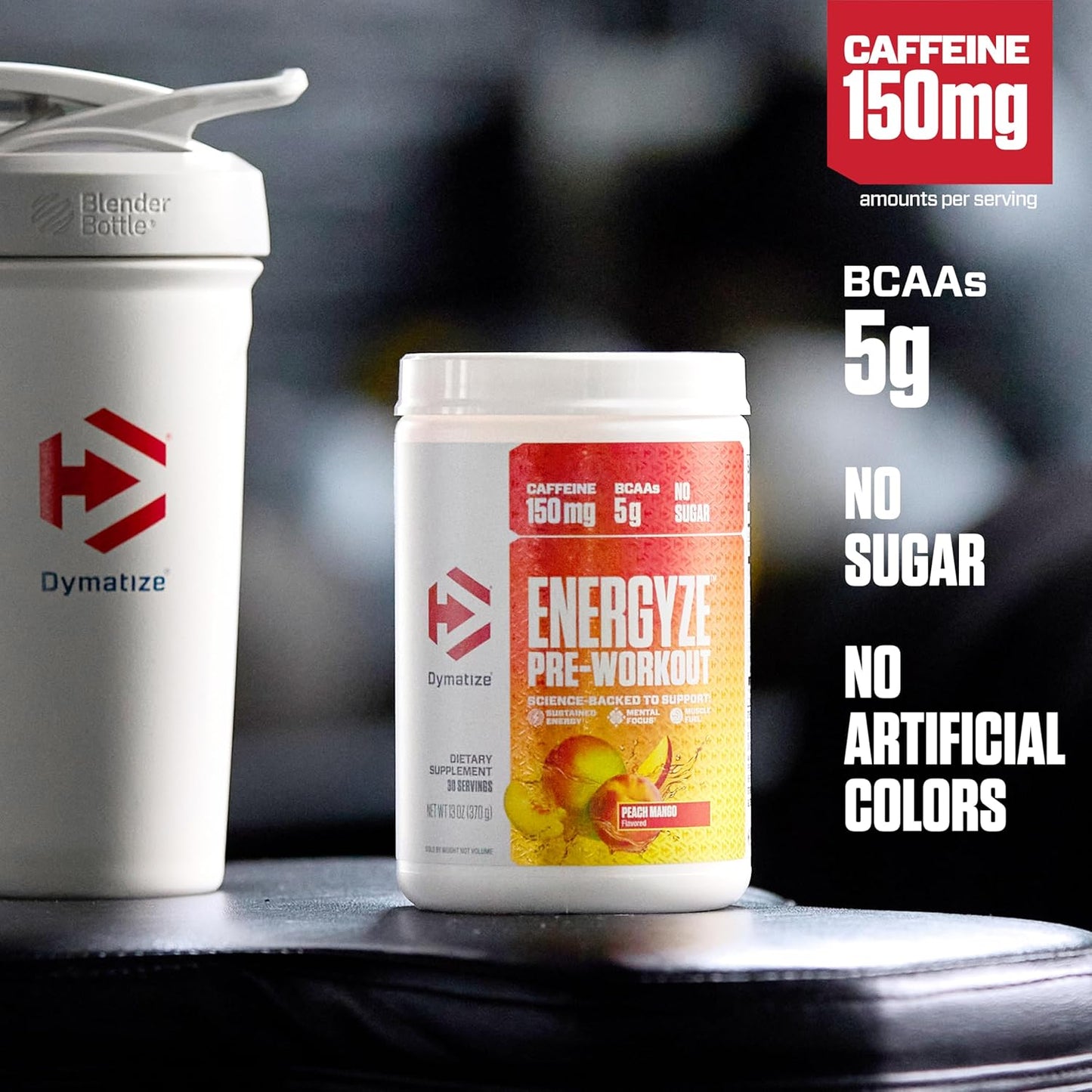 Dymatize Energyze Pre Workout Powder - Peach Mango Flavor, 150mg Caffeine, 5g BCAAs, Performance Blend - 30 Servings