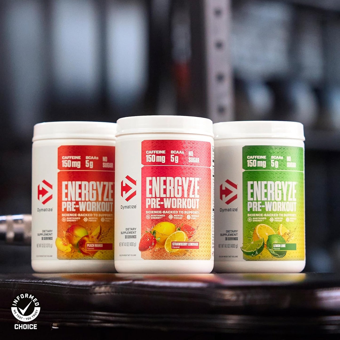 Dymatize Energyze Pre Workout Powder - Peach Mango Flavor, 150mg Caffeine, 5g BCAAs, Performance Blend - 30 Servings