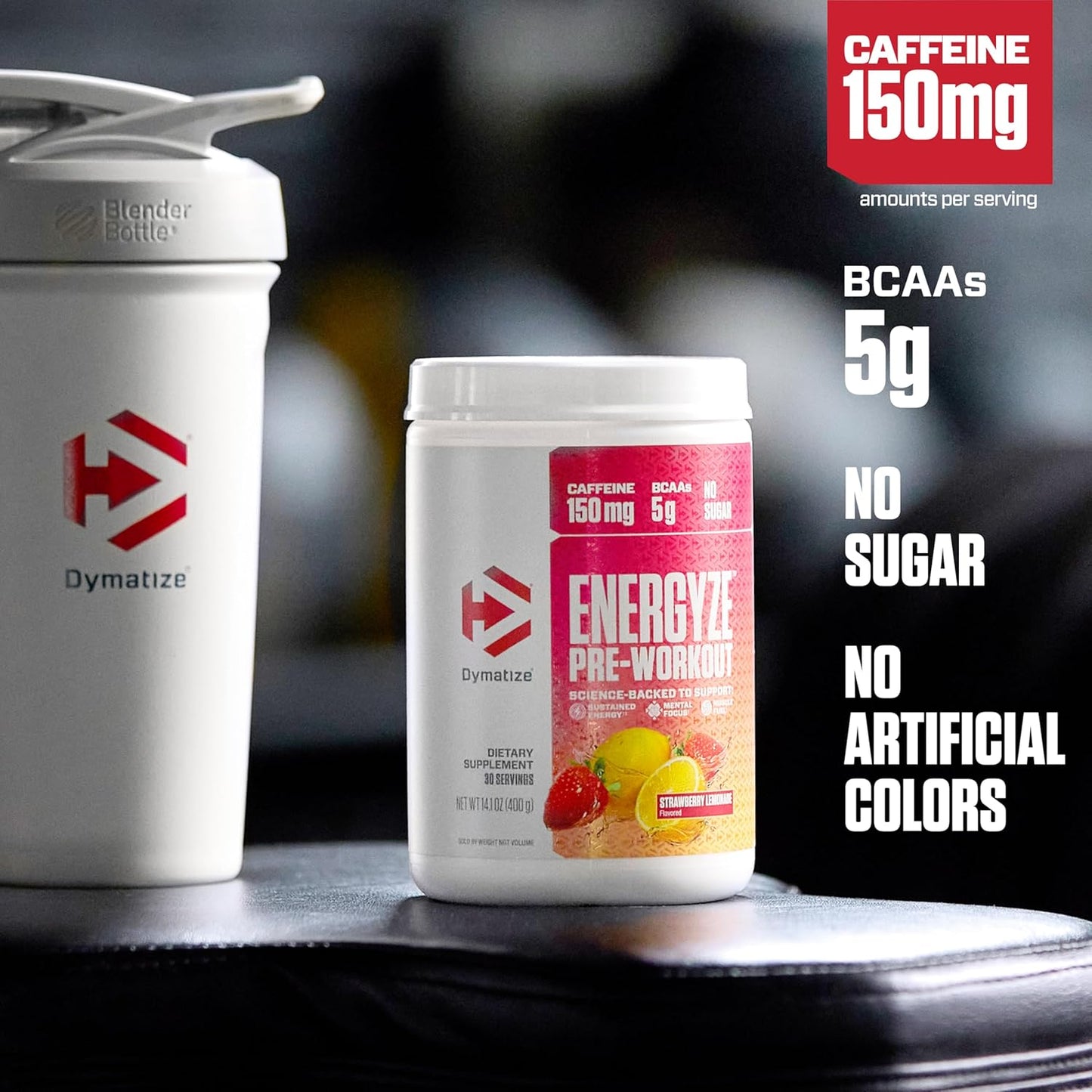 Dymatize Energyze Pre Workout Powder - Strawberry Lemonade Flavor, 150mg Caffeine, 5g BCAAs, Performance Blend - 30 Servings