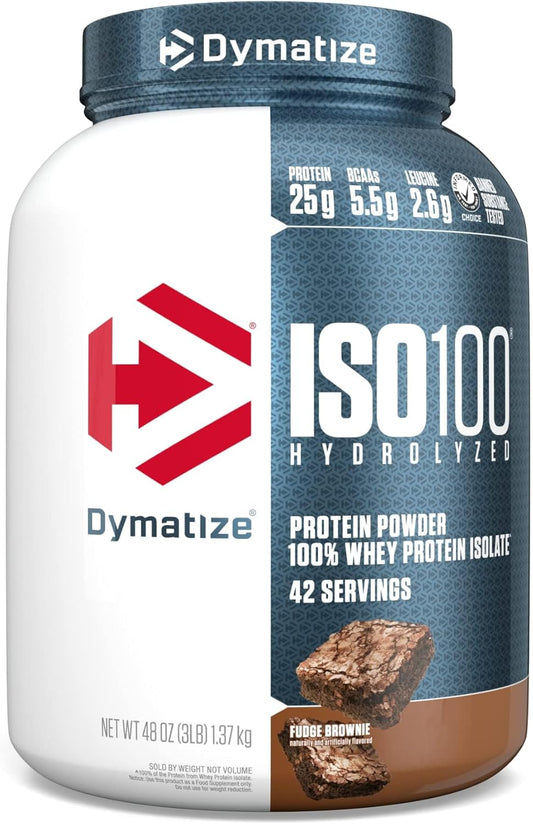 Dymatize ISO 100 Hydrolyzed Whey Protein Isolate, Fudge Brownie Flavor, 48 Oz - 42 Servings, 25g Protein
