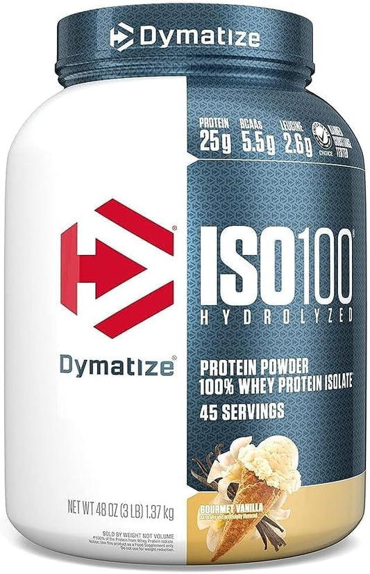 Dymatize ISO 100 Whey Protein Powder - 25g Hydrolyzed 100% Whey Isolate, Gluten Free, Fast Digesting, Gourmet Vanilla - 3 lb Jar