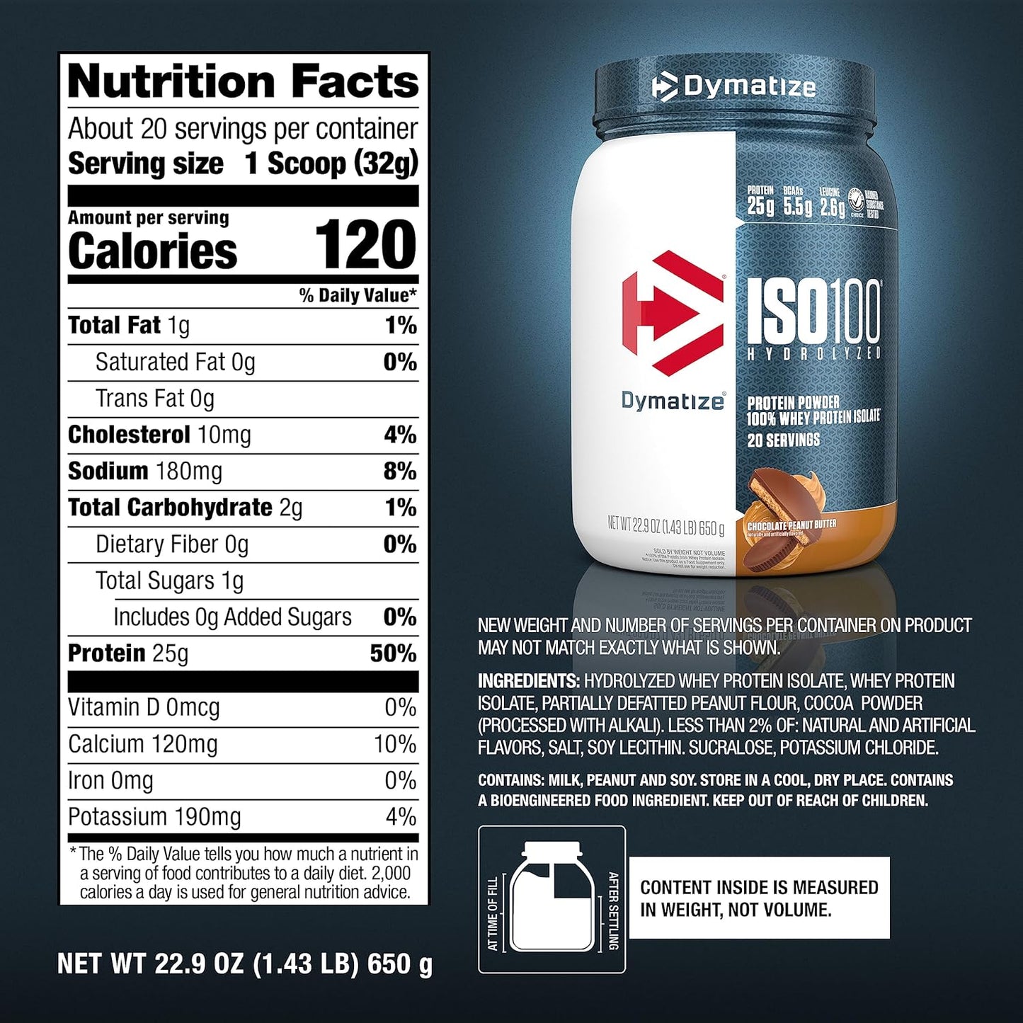 Dymatize ISO100 Chocolate Peanut Butter Whey Protein Powder - 25g of Hydrolyzed 100% Whey Isolate, Gluten Free, Fast Digesting - 20 Servings