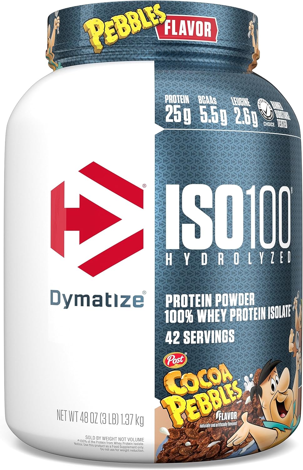 Dymatize ISO100 Whey Isolate Protein Powder, 25g Protein, Gluten Free, Fast Absorbing, Cocoa Pebbles - 3lb