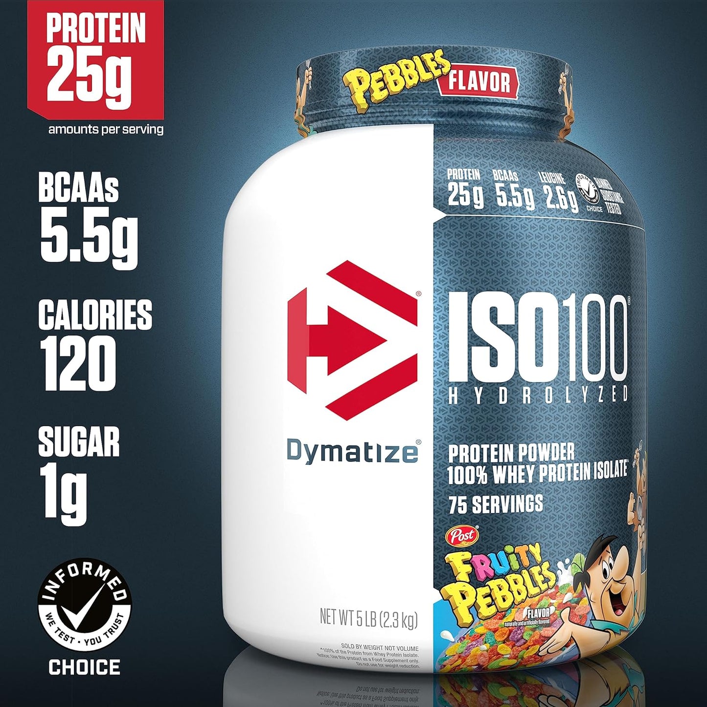 Dymatize ISO100 Whey Protein Powder, Fruity Pebbles Flavor, 25g Protein, Gluten-Free, Fast Absorption, Easy Digestion, 5lb