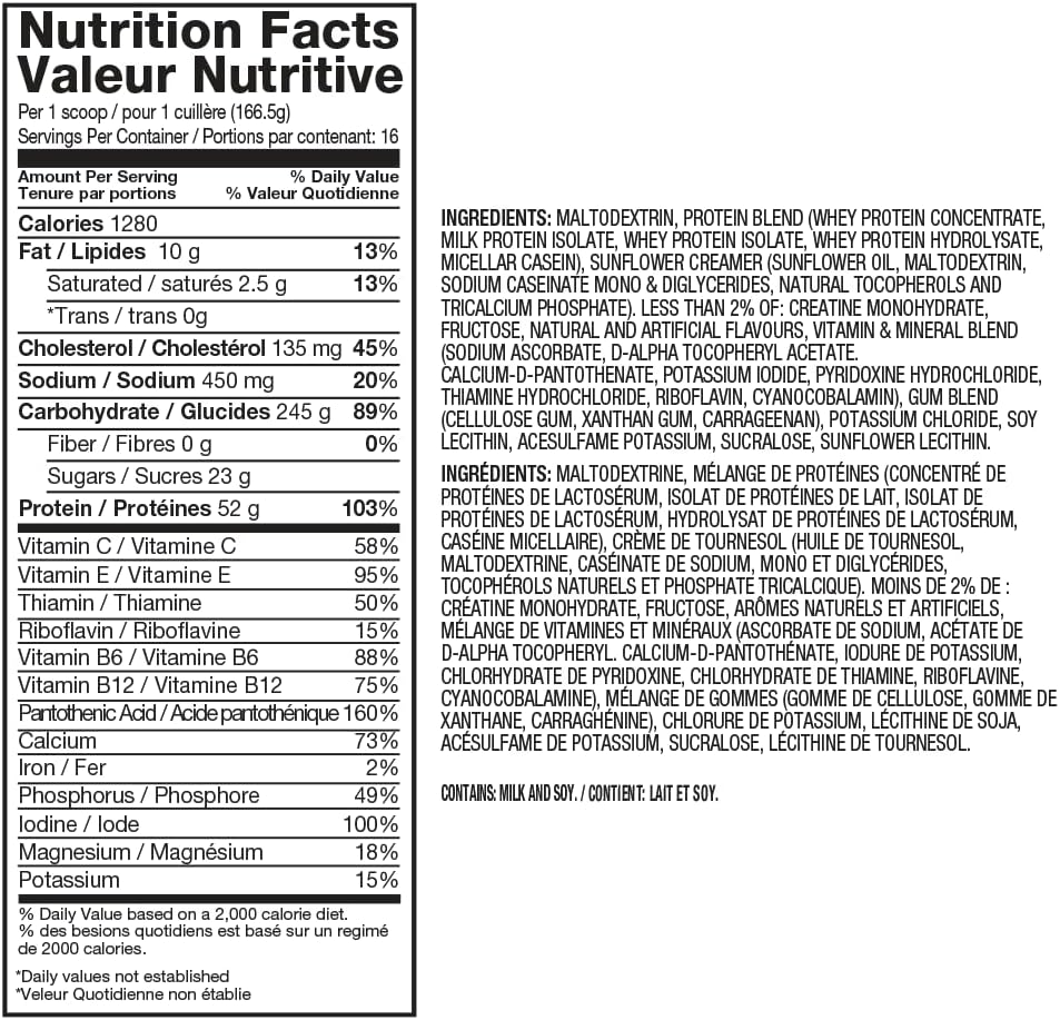 Dymatize Super Mass Gainer Protein Powder - Rich Chocolate Flavor, 12 lbs, 1280 Calories, 52g Protein, 10.7g BCAAs, Easy to Mix and Delicious Taste
