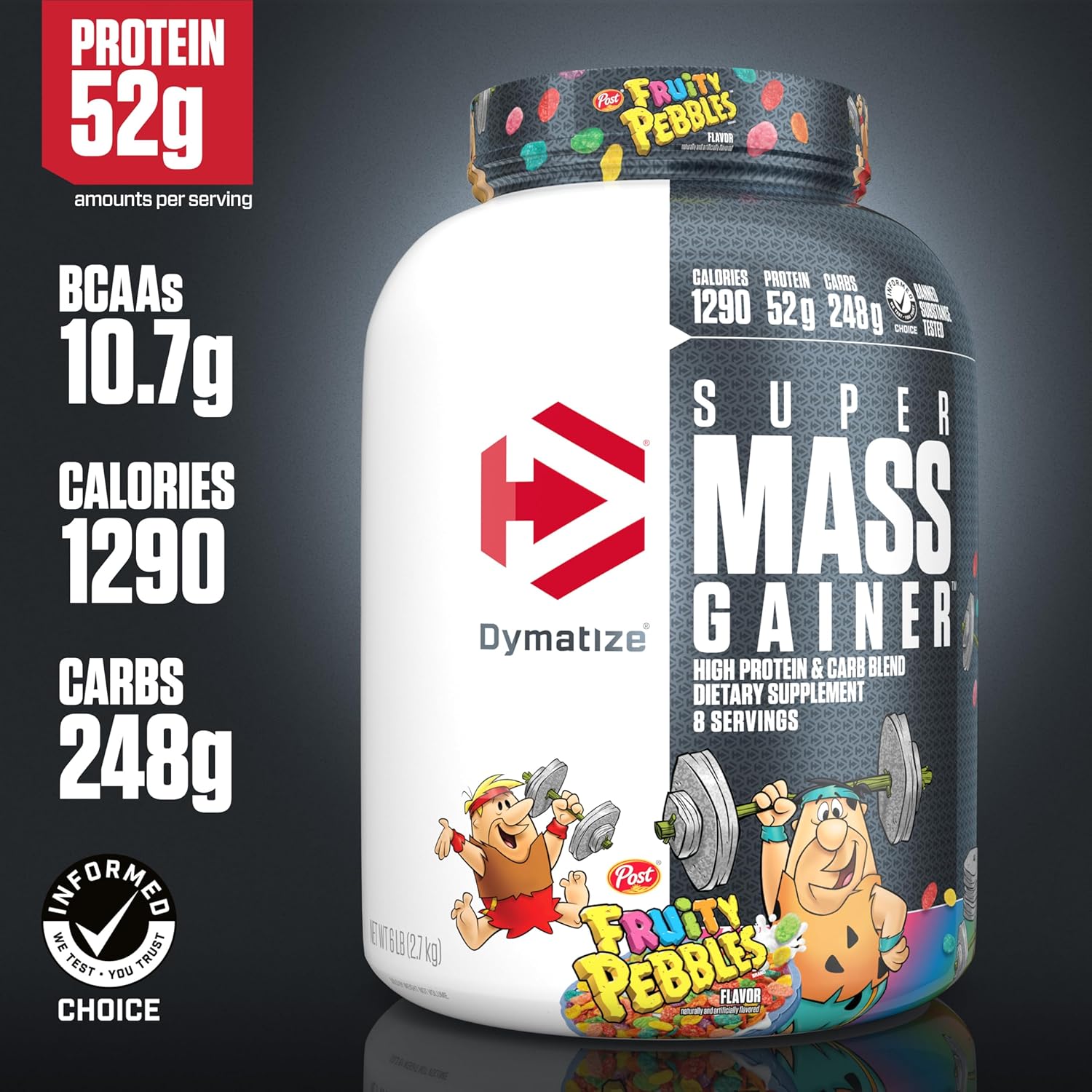 Dymatize Super Mass Gainer Protein Powder, Fruity Pebbles Flavor, 1290 Calories & 52g Protein, Easy Mixing, Delicious Taste - 6lb