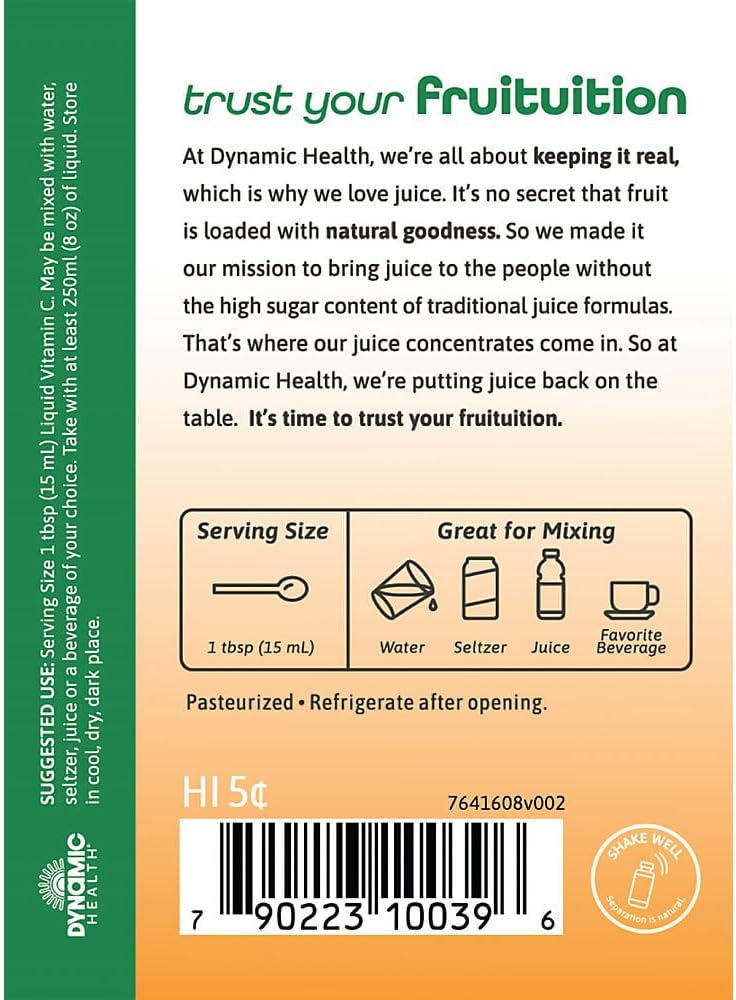 Dynamic Health Liquid Vitamin C - Citrus Flavor - 1000mg, 16oz Bottle - High Potency Immune Support Supplement