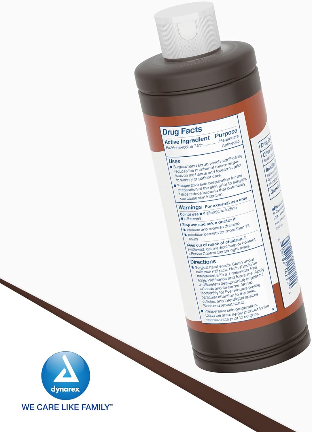 Dynarex Povidone-Iodine Antiseptic Scrub Solution, 7.5% Povidone Iodine, 16 fl. oz. - Ideal for Surgical Site Prep, Skin & Mucosa