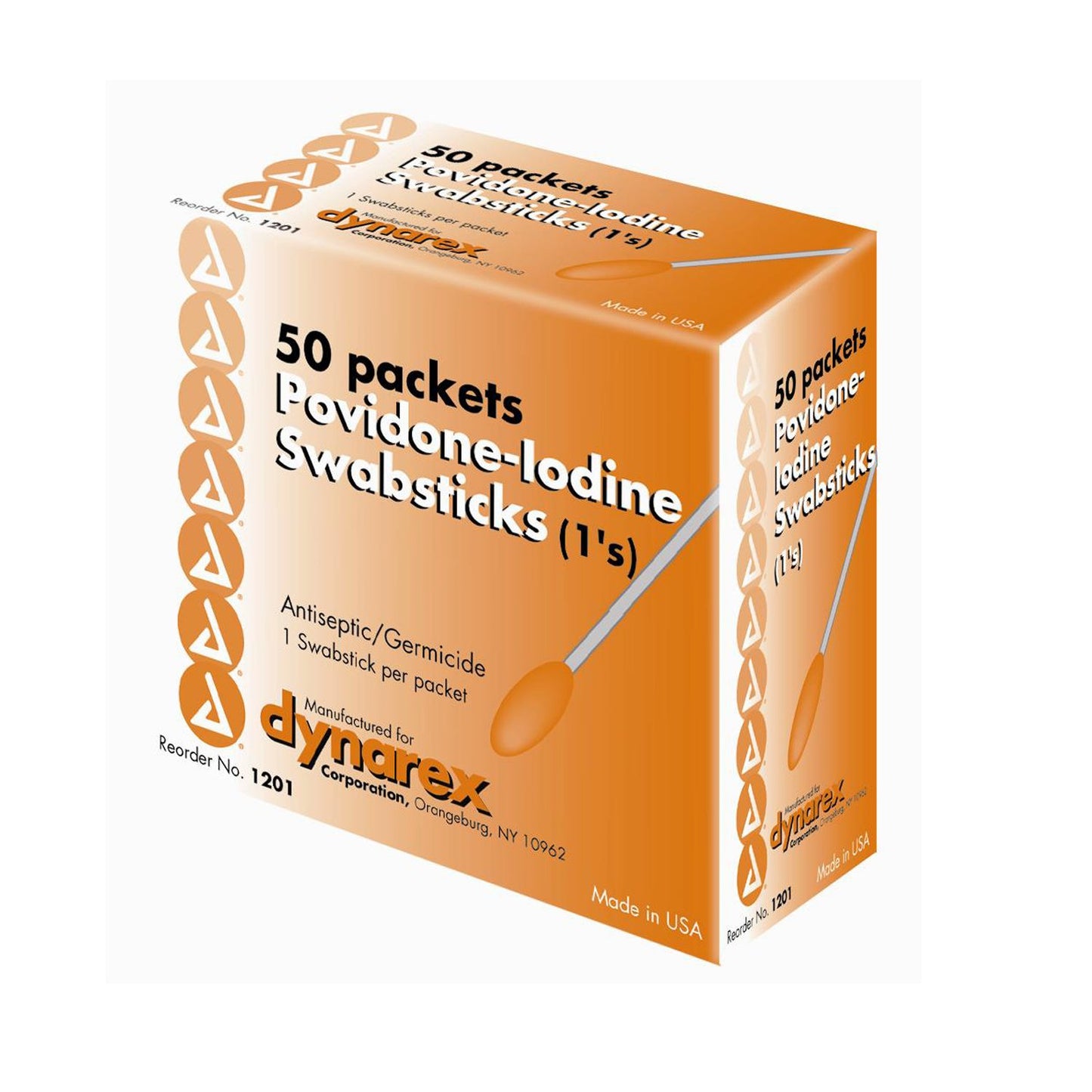 Dynarex Povidone Iodine Swabsticks 1-Ply, 10 Swabsticks per Pack, 50 Packs per Case