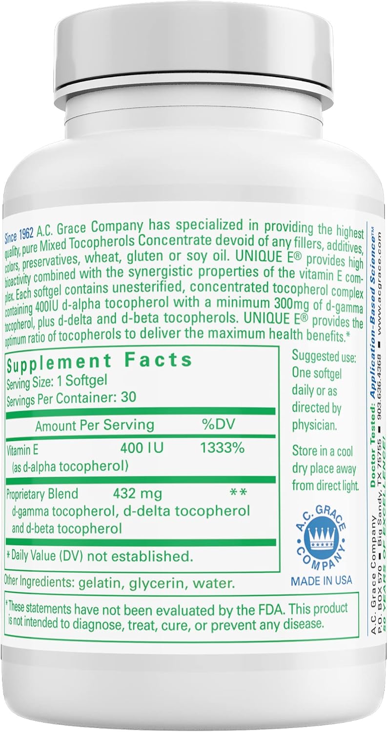 E A.C. Grace Company Mixed Tocopherols Concentrate Softgels - 30 Count, Unique Formula