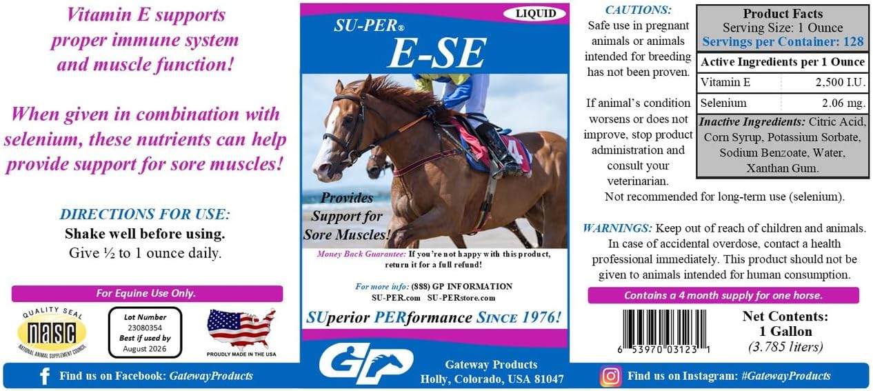 E-Se Horse Antioxidant Supplement - Vitamin E & Selenium for Muscle Support - 1 Gallon, 4 Month Supply