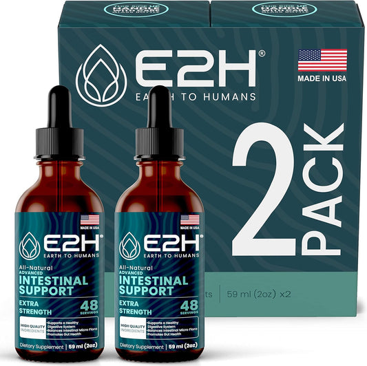 E2H Advanced Intestinal Support Supplement with Wormwood and Black Walnut Extract - Promotes Gut Health and Digestive System - Non-GMO, Vegan - Pack of 2 Bottles