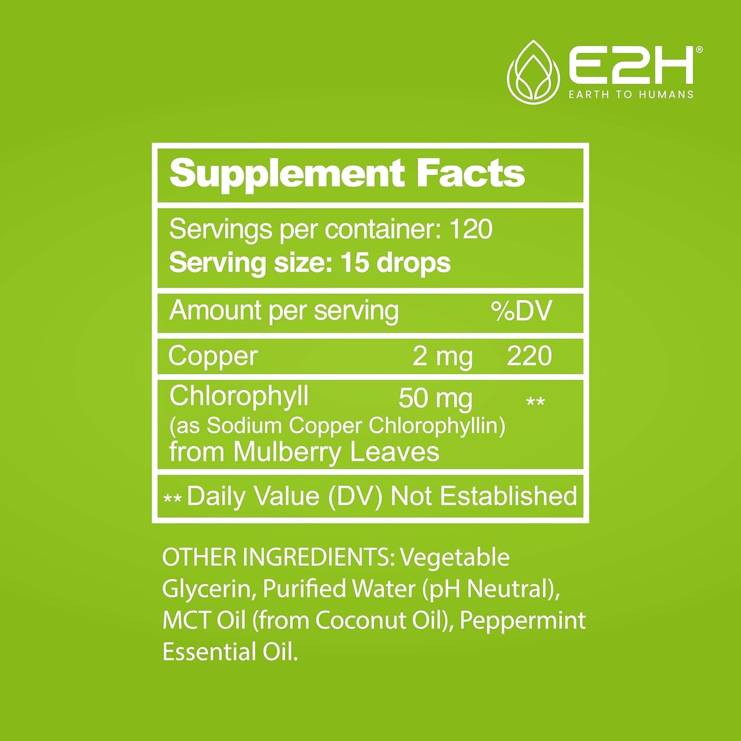 E2H Chlorophyll Liquid Drops - Natural Energy Booster, Immune Support, Internal Deodorant - Peppermint Flavor - Pack of 3