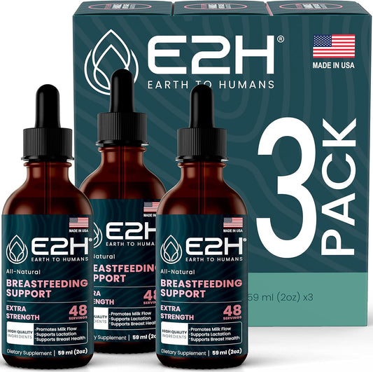 E2H Earth to Humans Liquid Breastfeeding Supplement - Lactation Support with Fenugreek, Milk Thistle, Fennel - Vegan - Alcohol-Free - Pack of 3