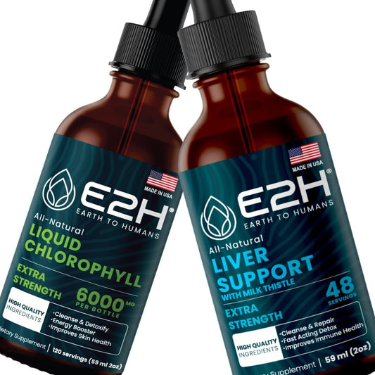 E2H Liquid Chlorophyll and Liver Support Supplement Bundle - Vegan, Non-GMO - 4 Fl Oz Total