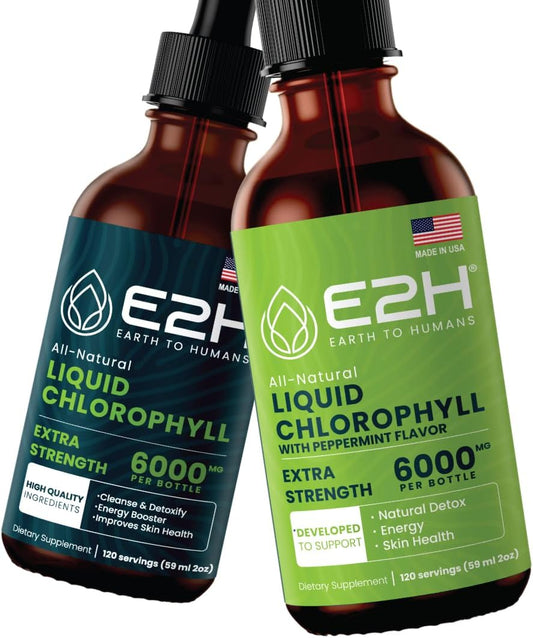 E2H Liquid Chlorophyll Bundle - Natural and Peppermint Flavor, Vegan, Non-GMO - 2 Fl Oz Each (4 Fl Oz Total)
