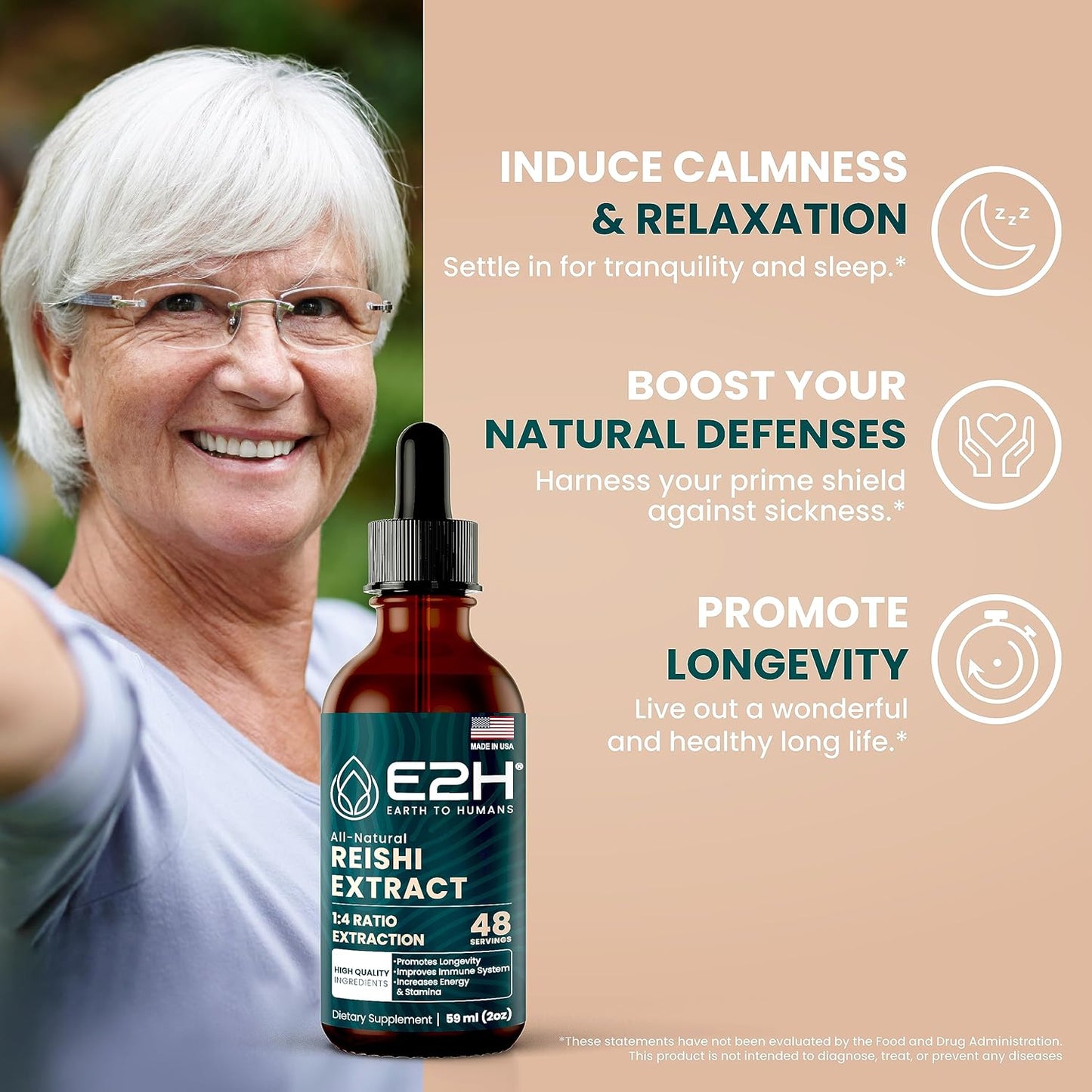 E2H Reishi Mushroom Extract: Natural Energy & Wellness Support - Advanced Mushroom Supplement - Non-GMO, Vegan - 3 Bottles