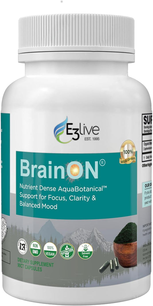 E3LIVE BrainON Extract Capsules - Mood Balance & Focus Support (90 Count)