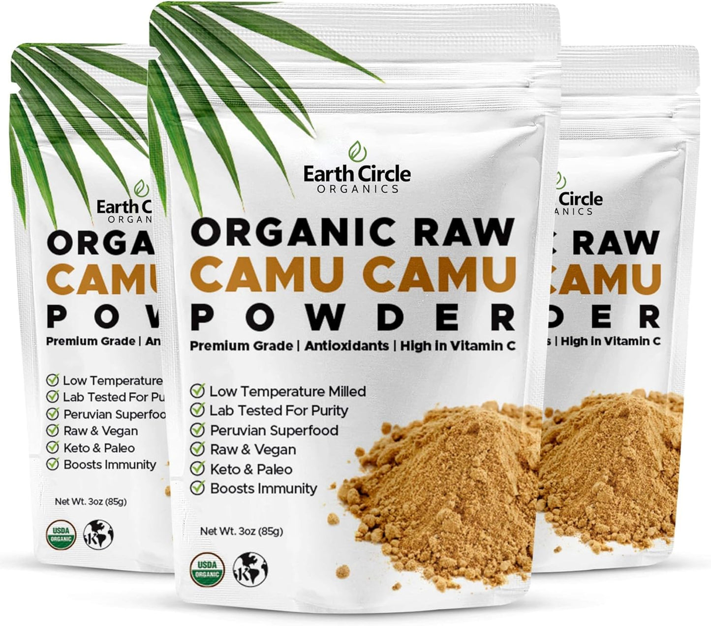 Earth Circle Organics Camu Camu Berry Powder - 100% Pure Vitamin C Supplement - Raw & Vegan - 9 Ounces Total