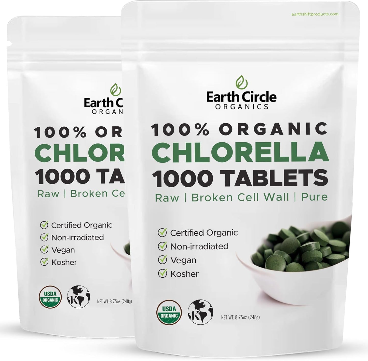 Earth Circle Organics Organic Chlorella Tablets - High Potency Superfood Supplement with Pure Green Algae, Rich in Protein and Iron - 2000 Tablets Total, Vegan and Kosher-Friendly - BoostGo Australia