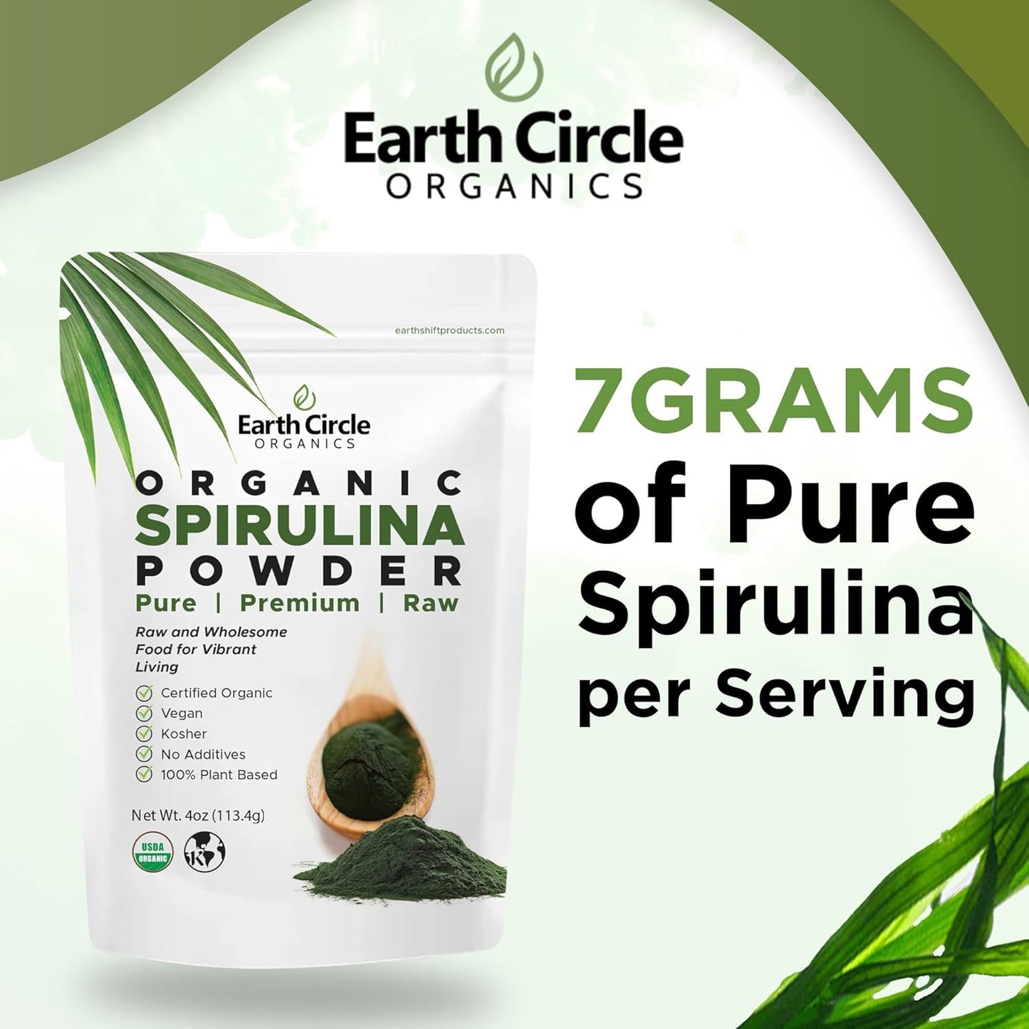 Earth Circle Organics Spirulina Powder: Kosher, Raw, Non-Irradiated, Vegan Protein, Superfood - 4 oz. - BoostGo Australia