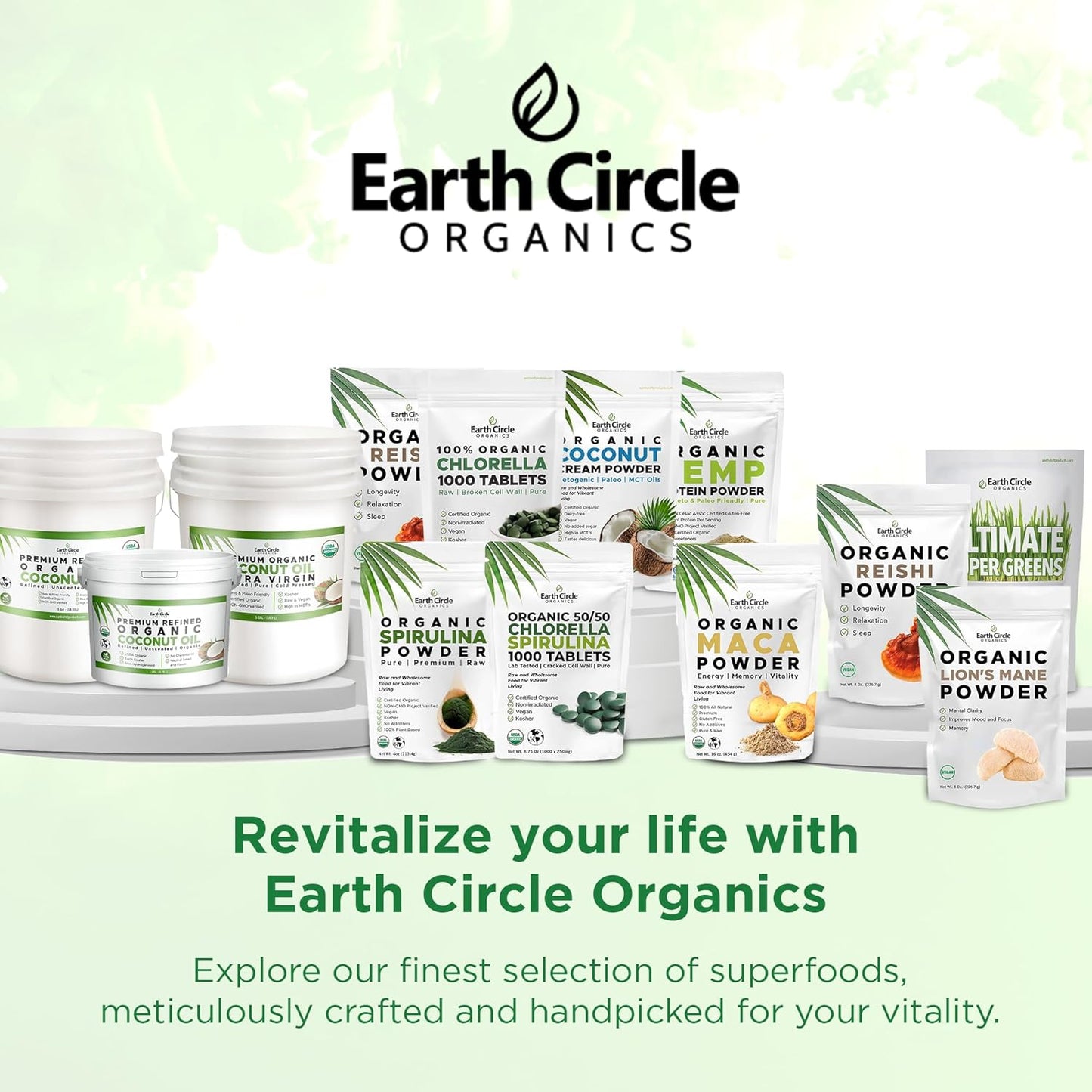 Earth Circle Organics Super Greens Powder - 15 Powerful Superfoods for Energy & Fiber - Vegan, No Additives - Smoothie & Juice Mix - 30 Servings, 10oz (2 Pack)