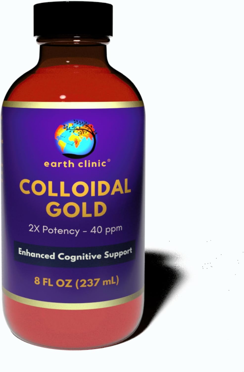 Earth Clinic ® Colloidal Gold - Concentrated 40 ppm, 8 fl oz Amber Bottle for Improved Brain Health & Cognitive Function