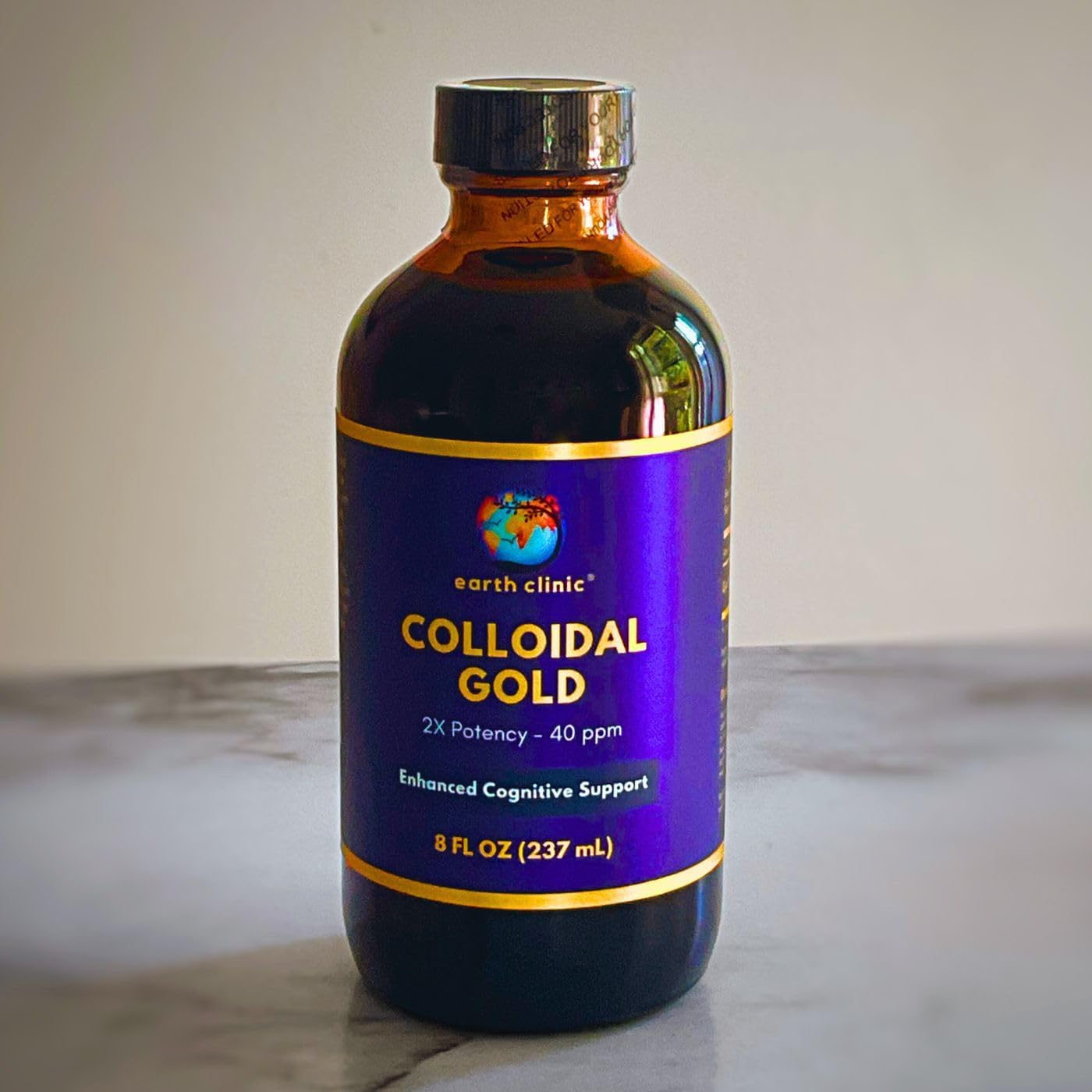 Earth Clinic ® Colloidal Gold - Concentrated 40 ppm, 8 fl oz Amber Bottle for Improved Brain Health & Cognitive Function