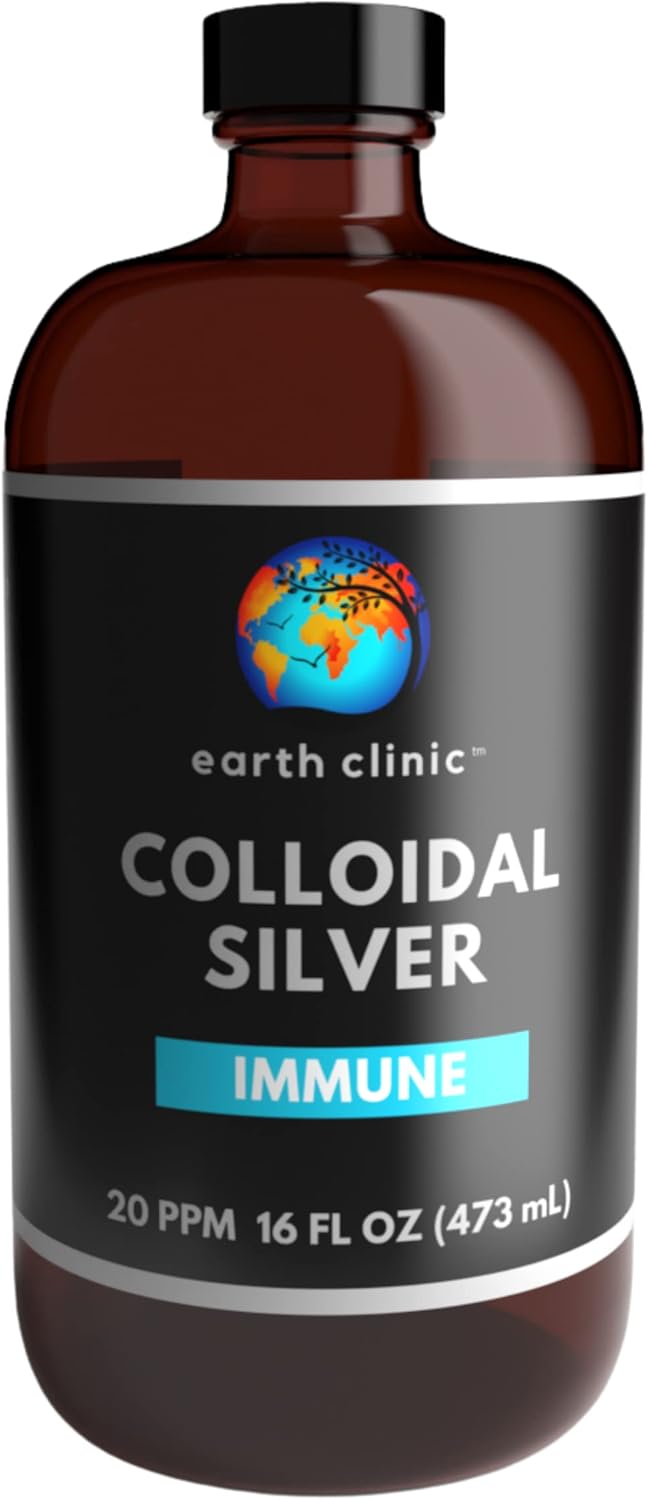Earth Clinic ® Colloidal Silver 20 PPM in Large Amber Glass Bottle for Immune Support - 16oz (473mL)