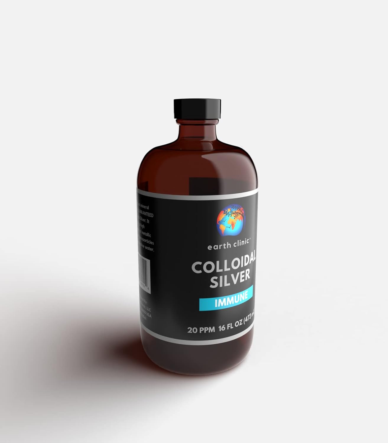 Earth Clinic ® Colloidal Silver 20 PPM in Large Amber Glass Bottle for Immune Support - 16oz (473mL)