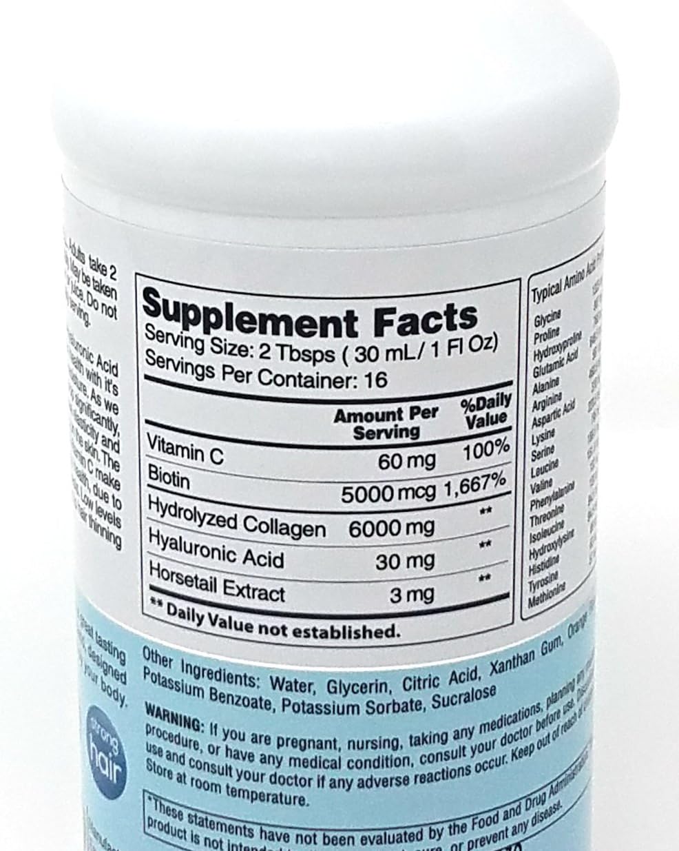 Earth Creation Liquid Collagen 6000MG Types I & III with Biotin for Stronger Hair, Skin, and Nails - 16 fl oz