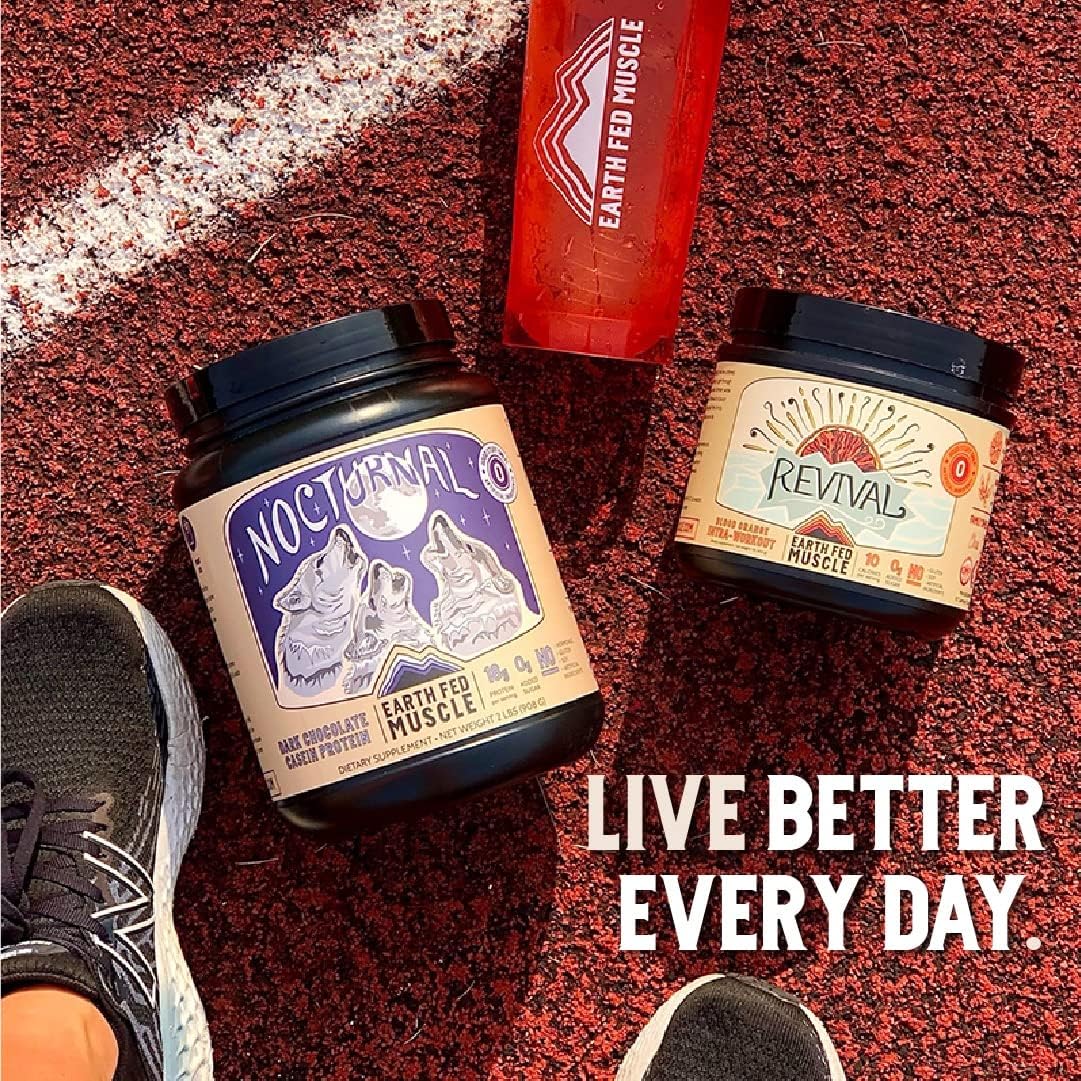 Earth Fed Muscle Nocturnal Protein Blend - Rich Dark Chocolate Flavor, 18g Protein, 23 Servings, Sugar Free, Keto, Soy Free, Gluten Free.