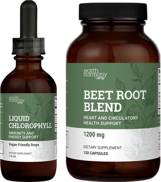 Earth Harmony Naturals Chlorophyll & Beet Root Liquid & Powder Blend - 2 Fl Oz & 120 Capsules