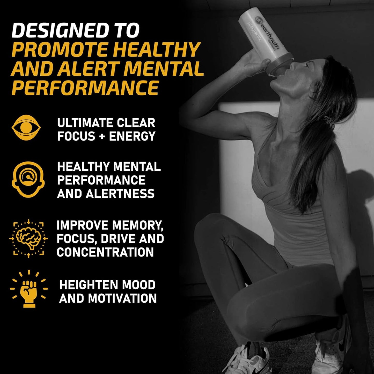 Earth Nutri Energy + Focus Powder - Boost Energy and Memory with Peak02, AlphaSize, Cognizin, PurCaf, Theacrine, Acetyl L Carnitine, L-Tyrosine - 20 Servings Lychee Flavor
